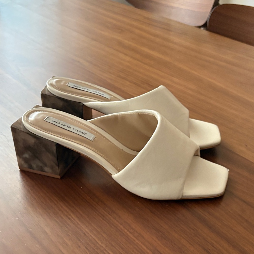 Saks Fifth Avenue Cream Mules with Marble Heel